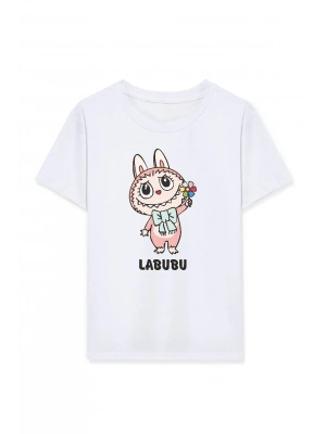 Kız Labubu Çocuk Baskılı T-Shirt - Beyaz