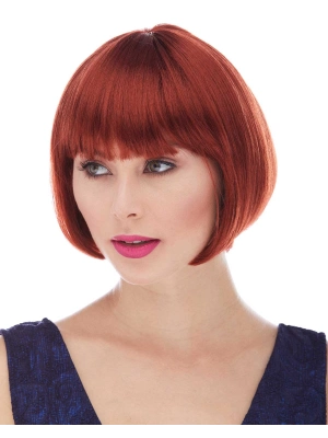 Kızıl Renk Düz Kesim Astarlı Küt Parti Peruğu