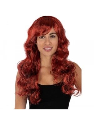 Kızıl Renk Kahküllü Dalgalı Uzun Parti Peruğu