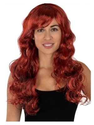 Kızıl Renk Kahküllü Dalgalı Uzun Parti Peruğu
