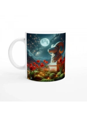 Koç Burcu Baskılı Kahve Kupası - Ay ışığında Zodyak Bahçesi Vs3