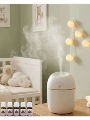 Kompakt Mini Hava Nemlendirici 5 Esans Hediyeli LED Işıklı USB Aromaterapi Cihazı