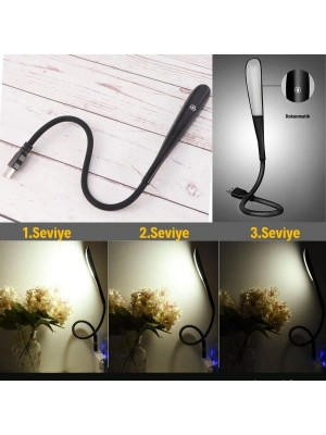 Kompakt USB Siyah 14 Ledli 3 Kademeli Dokunmatik Okuma Lambası