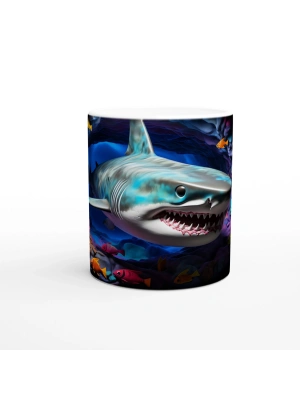 Köpekbalığı ve Mercan Mağarası Su Altı Temalı Kupa Bardak