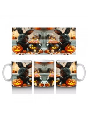 Korkmuş Kedi Figürlü Cadı Kostümlü Eğlenceli Cadılar Bayramı Baskılı Kupa Bardak