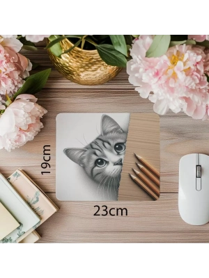 Köşeden Bakan Meraklı Kedi Mousepad - 19x23 cm 2 mm Dikdörtgen İthal Baskılı Mouse Pad