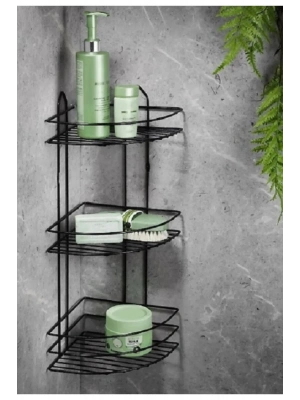 Köşelik Banyo 3 Raflı Siyah Metal Royaleks-56574