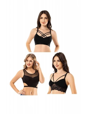 Kota 3 Adet Dantelli Çapraz İpli Tül Model Büstiyer