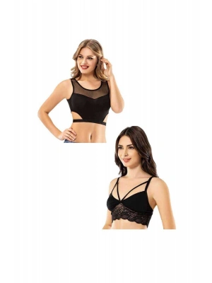 Kota 6 Adet Siyah Tül Modelli Dantelli Büstiyer