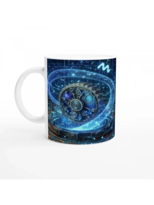 Kova Burcu Baskılı Kahve Kupası - Zamanın Çarkları Astroloji Mekanizması Vs1