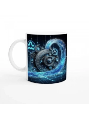 Kova Burcu Baskılı Kahve Kupası - Zamanın Çarkları Astroloji Mekanizması Vs2