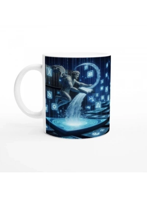 Kova Burcu Baskılı Kahve Kupası - Zodyak Kütüpanesi Vs3