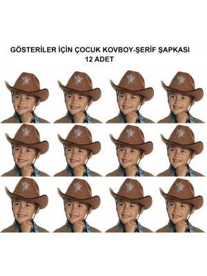 Kovboy Şerif Şapkası Kahve 12 Adet - Kostüm, Parti Ve Gösteri Şapkası