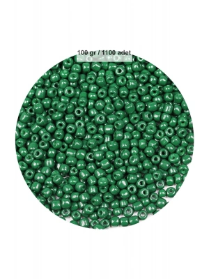 Koyu Yeşil Renk 4 mm Yaklaşık 1100 adet / 100 gram Cam Boncuk Oya Yazma Bileklik ve Kolye