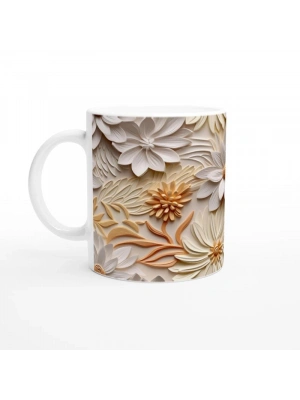 Krem Bahar Dokunuşlu Rölyef Kupa Bardak