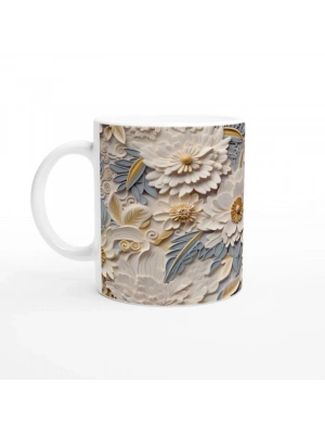 Krem Dalgalar Arasında Bahar Çiçekli Kupa Bardak