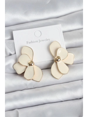 Krem Mineli Lotus Model Pirinç Kadın Küpe
