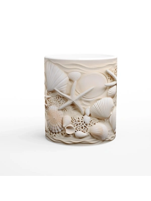 Krem Tonlarda Kabuk ve Deniz Yıldızlı Su Altı Temalı Kupa Bardak