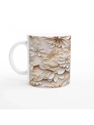 Krem Tonlarda Zarif Çiçekli Kupa Bardak