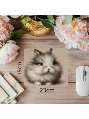 Krem Zemin Üzerine El Çizimi Tavşan Mousepad - 19x23 cm 2 mm Dikdörtgen İthal Baskılı Mouse Pad