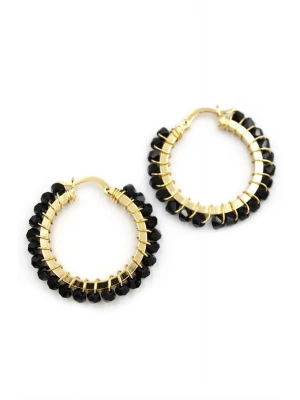 Kristal Boncuk Halka Küpe - Siyah