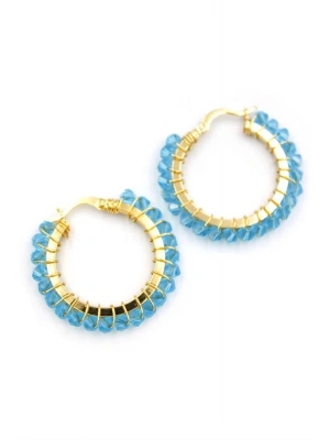 Kristal Boncuk Halka Küpe - Turkuaz