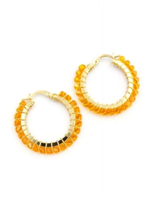 Kristal Boncuk Halka Küpe - Turuncu