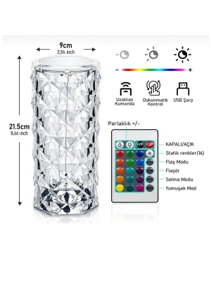 Kristal LED Kumandalı Ve Dokunmatik Masa Lambası