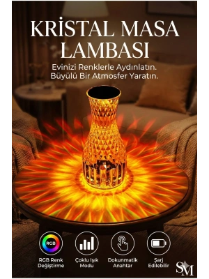 ® Kristal Masa ası Rgb Renk Değiştiren Gece ası 16 Renk Ve 4 Mod Dokunmatik Kontrol