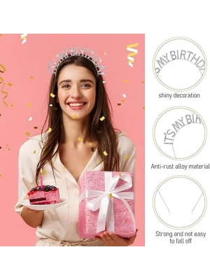 Kristal Taşlı Gümüş Renk İt's My Birthday Yazılı Doğum Günü Parti Tacı 14x16 Cm