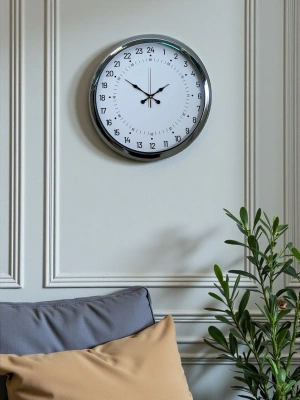® Krom 40 Cm Metal 24 Saat Göstergeli Özel Tasarım Duvar Saati