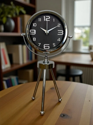 ® Krom Asil Üç Ayaklı Metal Masa Saati