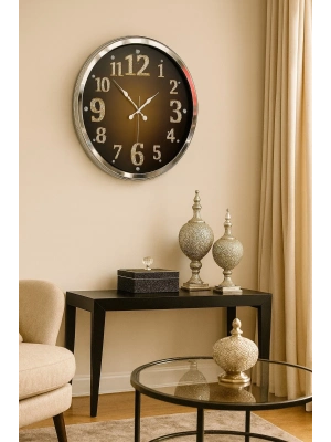 ® Krom Işıltılı Zaman 52 Cm Metal Duvar Saati