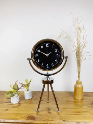 ® Krom Metal Mini Tripod Gece Siyahı Masa Saati 45×26 cm