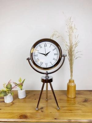® Krom Metal Mini Tripod Retro Masa Saati 45×26 cm