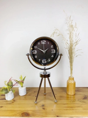 ® Krom Metal Mini Tripod Tasarım Masa Saati 45×26 cm