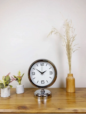 ® Krom Metal Modern Masa Saati 25×20 cm
