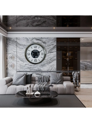 ® Krom Modern 60 Cm Çarklı Duvar Saati