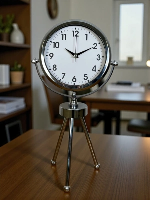® Krom Zarif & Şık Üç Ayaklı Metal Masa Saati
