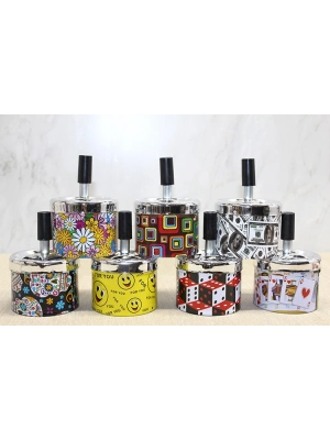 Küçük Boy Metal Renkli Basmalı Küllük Yuvarlak