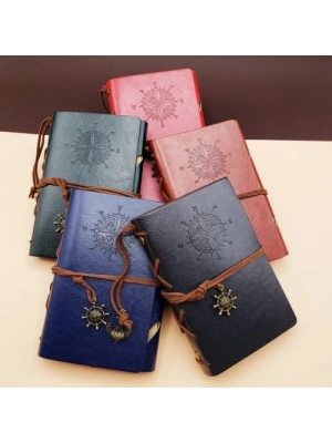 Küçük Boy Pusula Baskılı Deri Defter