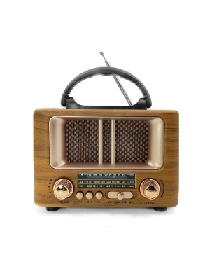 ®  Küçük Mini Boy Retro Ahşap Tasarım Bluetooth Hoparlörlü Radyo – FM/AM Destekli, Şarjlı ve Taşınabilir Radyo NS-8108