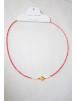 Kum Boncuklu Yonca Kolye - Nar Çiçeği