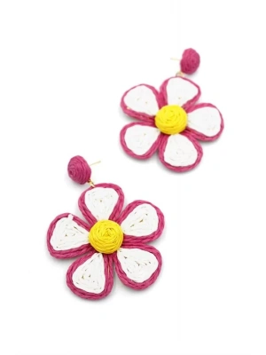 Kumaş Papatya Küpe - Fuşya