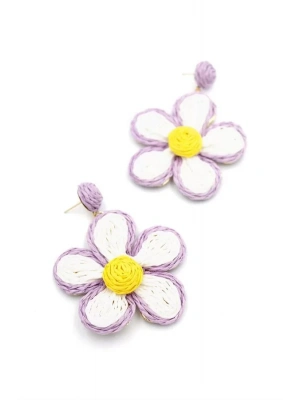 Kumaş Papatya Küpe - Mor