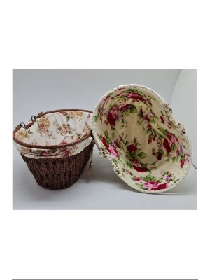 Kumaşlı Hasır Ekmek Sepeti Saplı Oval Royaleks-MTR-2003-51