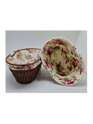 Kumaşlı Hasır Ekmek Sepeti Saplı Oval Royaleks-MTR-2003-51