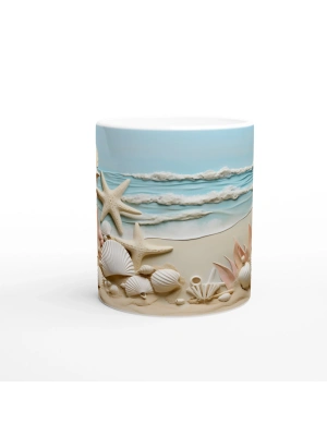 Kumsal ve Deniz Dalgalı Kabuk Temalı Su Altı Kupa Bardak