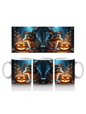 Kurt Adam ve Balkabağı Figürlü Gotik Korku Temalı Cadılar Bayramı Baskılı Kupa