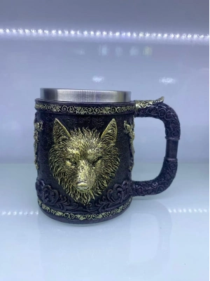 Kurt İşlemeli Çelik Kupa Kod 6901